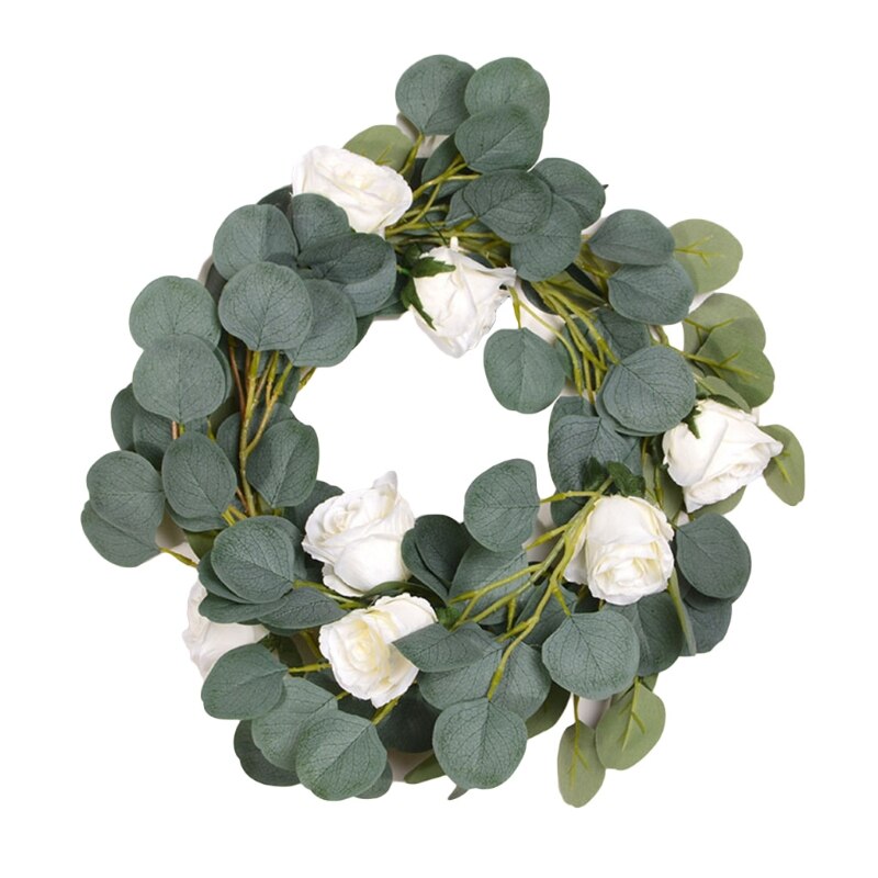 2 Meter Eucalyptus Bladeren Garland Met Rose Bloemen Kunstmatige Wijnstokken Plant: B2