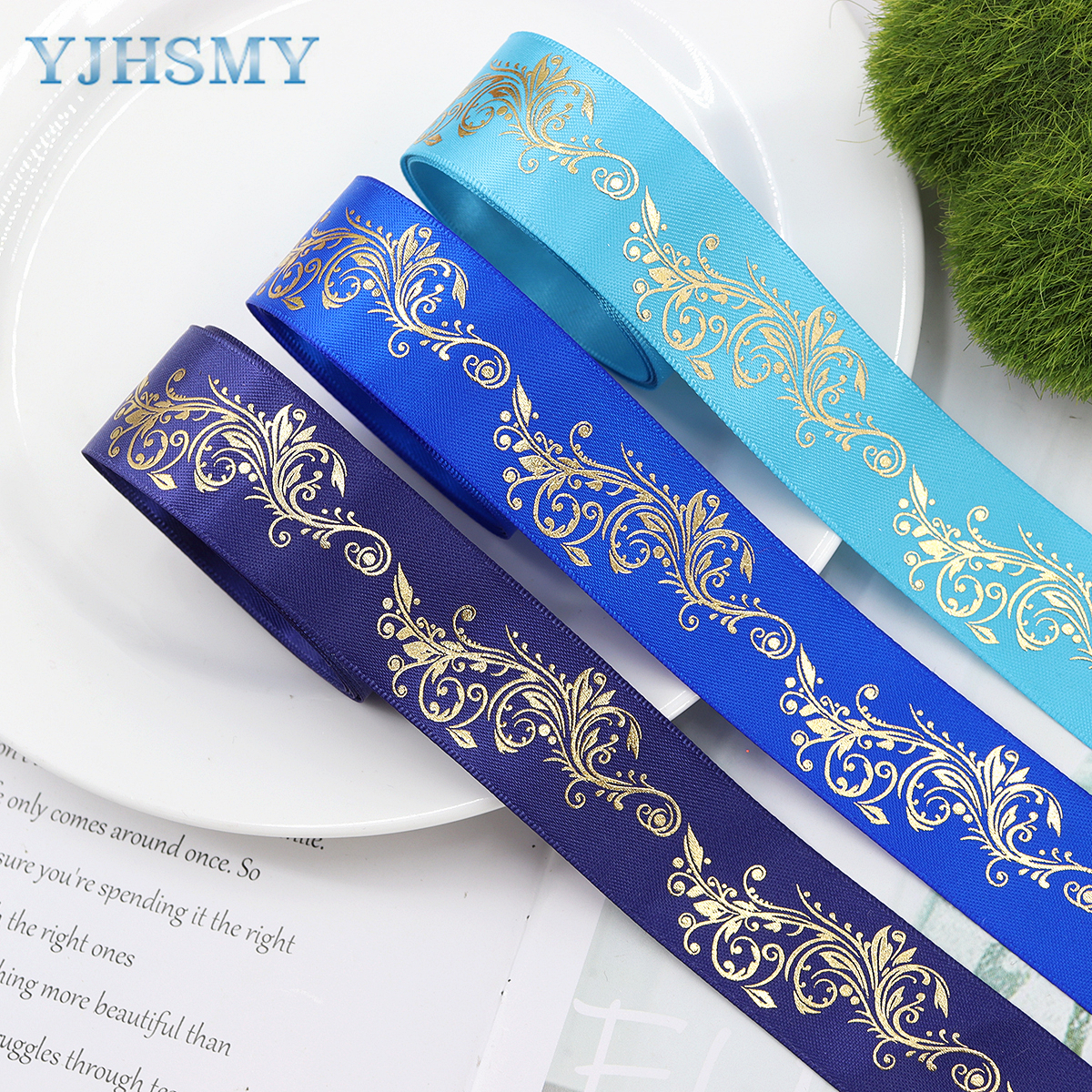 1 Inch Goudfolie Satijnen Lint Gedrukt Bloem Voor Diy Craft Cadeaupapier Bruiloft Verjaardag Party Decoratie 5 Yards