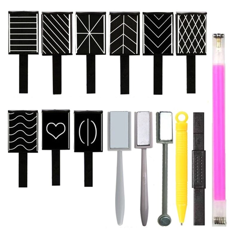 Nail Art Magnetic Nail Magnet Stick Nail Magnet Tool Set 15Pcs Nail Art Kit Flower Line Stripe Nail Magnet