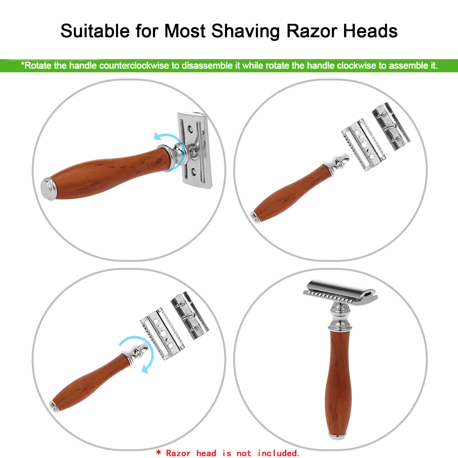 Shaving Handle Razor Handle for Double Edge Safety Beard Razor Replacement Razor Handle Grip Manual Mustache Removal