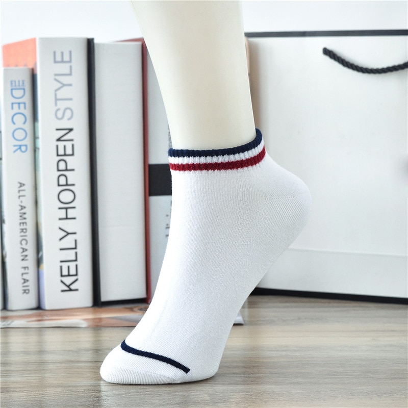 Chaussettes en coton pour hommes, 10 pièces = 5, paires/lot, , , couleur unie, rayures, bateau, décontractées, respirantes, été,
