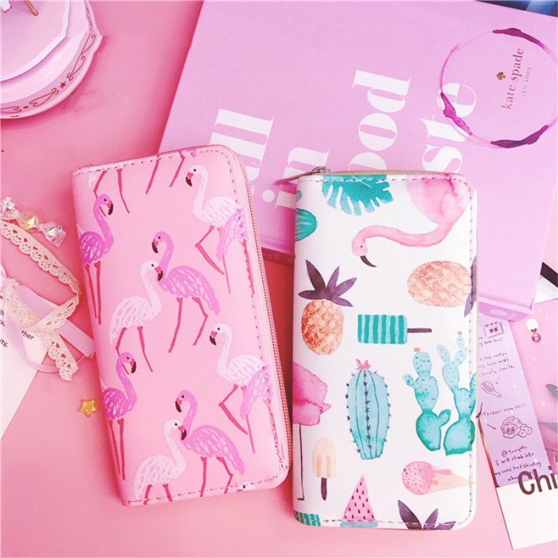 Flamingo Printing Long Wallet Lovely Cute Girls Clutch Card Solts Coin Purse Phone Case Female Carteira cartoon wallets