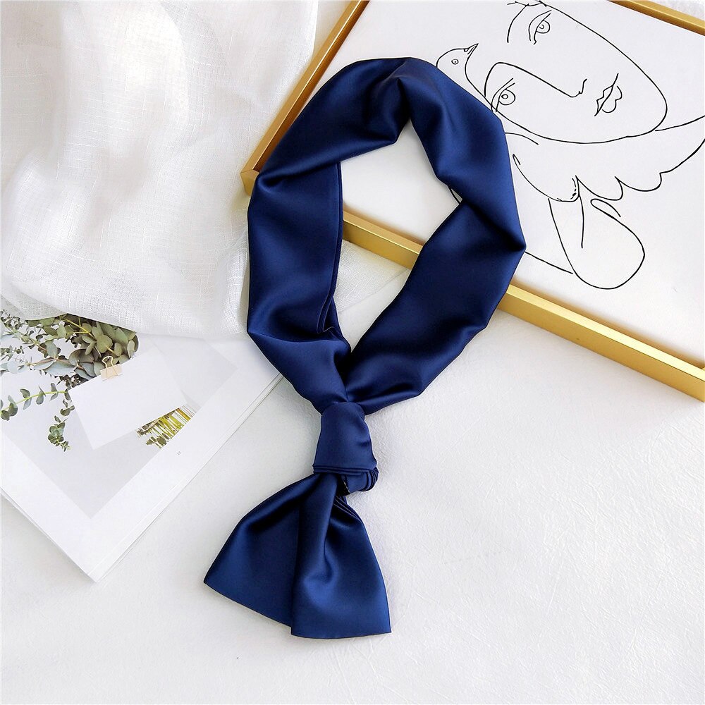 Pitkä laiha huivi silkkisatiininen kaulahuivi naisille yksiväriset hiushuivi naisten päähuivit pinkki vihreä: 15