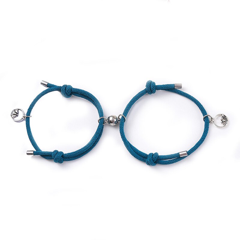 2pcs Couple Magnet Attract Each Other Personality Couple Bracelet Men and Women Charm Girl Bracelet Jewelry Lover: navy