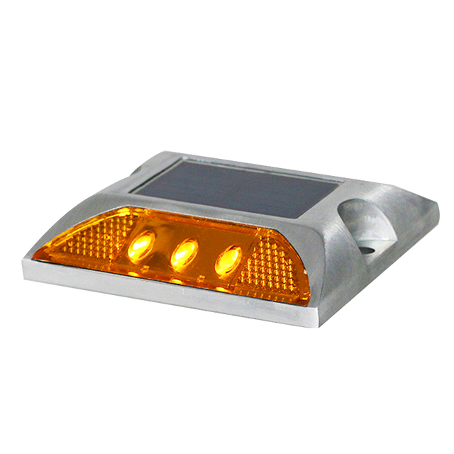 Popular cuadrado de alto brillo Ip68 intermitente o marcador de tráfico siempre encendido luz reflectante de aluminio Led ojo de gato Solar camino Stud: YELLOW
