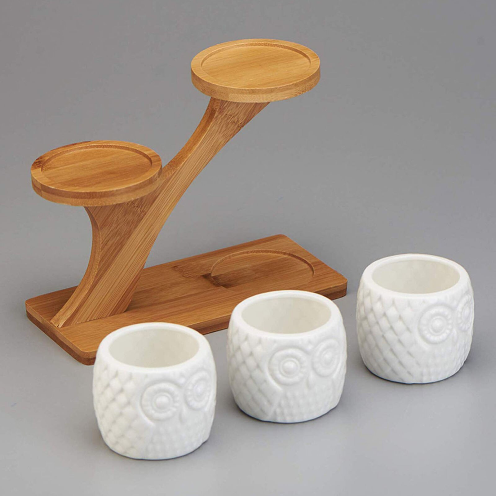 Succulent Pot Mini Cactus Pot Desk Garden Wooden Stand Holder 3 Tier White Ceramic Vase Home Office Plant Garden Pots