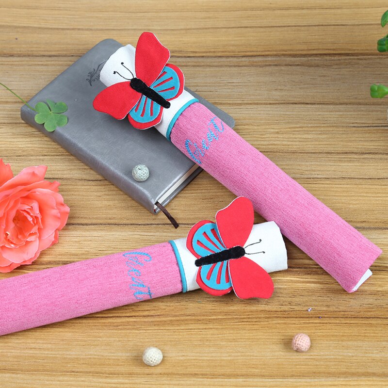 Doek Handvat Cover Deurknop Koelkast Handvat Handschoenen Thuis Tool Accessoires Anti-Statische Covers Voor Dubbele Deur Koelkast deuren: 1pair pink Butterfly