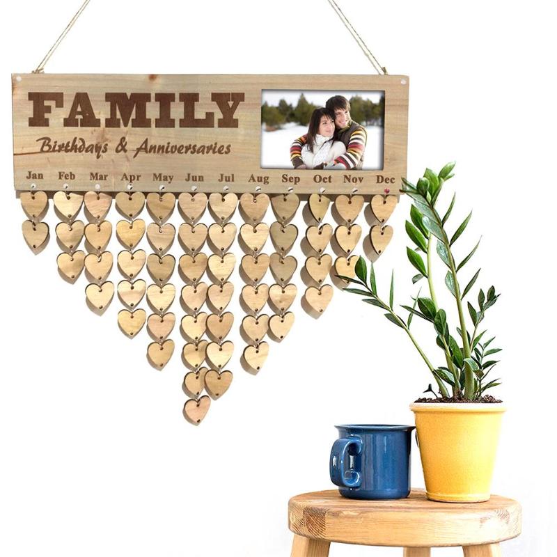 Panneau de rappel d'anniversaire en bois, plaque, calendrier, cadre photo, tableau de messages, pendentifs suspendus, ornements, décoration de la maison