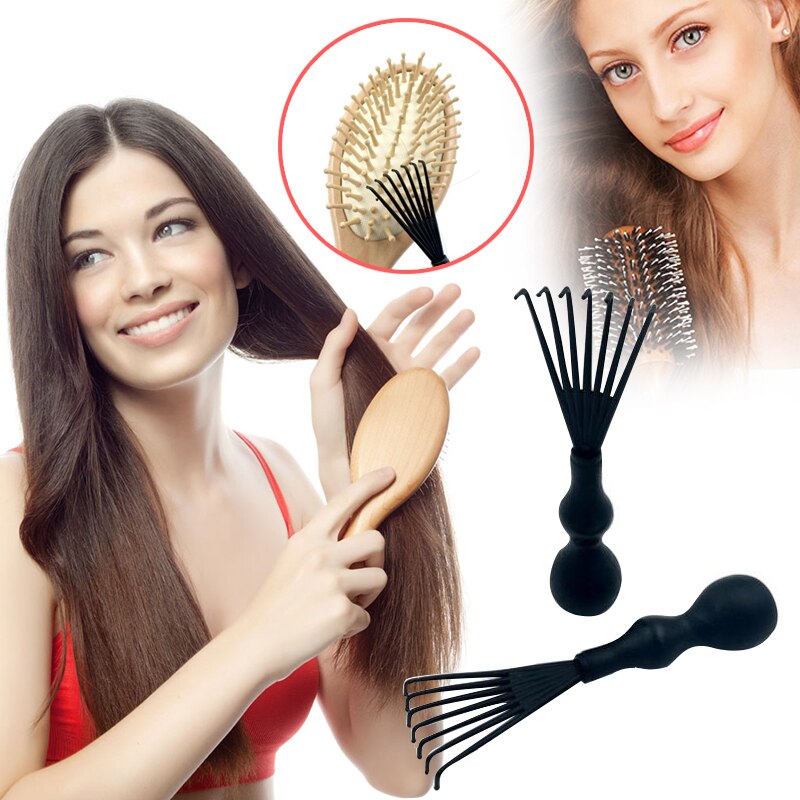 Peine limpiador con mango cepillo para el cabello incrustado Denman cepillo para cabello rizado cepillo negro limpiador de pelo herramienta de belleza
