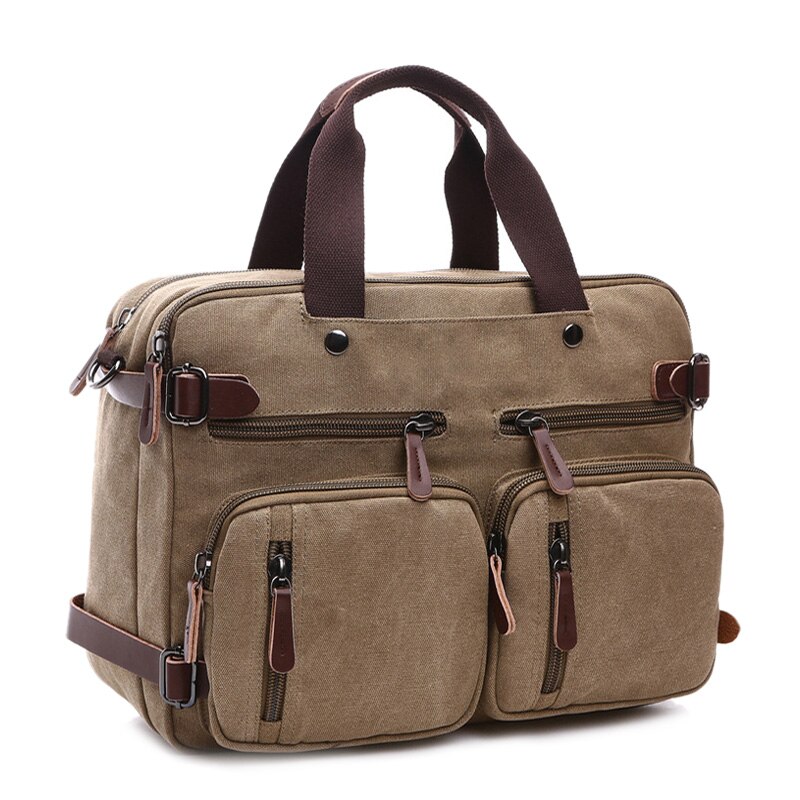 Men Canvas Briefcase Travel Bags Suitcase Classic Messenger Shoulder Bag Tote Handbag Big Casual Business Laptop Pocket XA138ZC: Khaki L