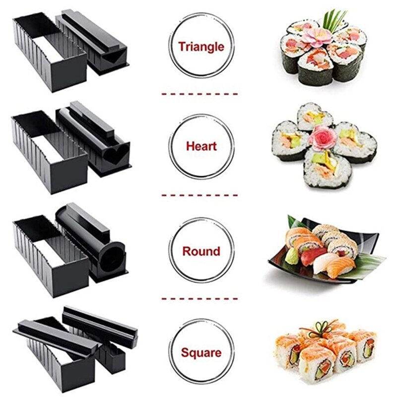 Juego de moldes para hacer Sushi, 11 Uds., equipo de fabricación de Sushi, Kit de molde de rollo, molde de pastel de bola de arroz japonés