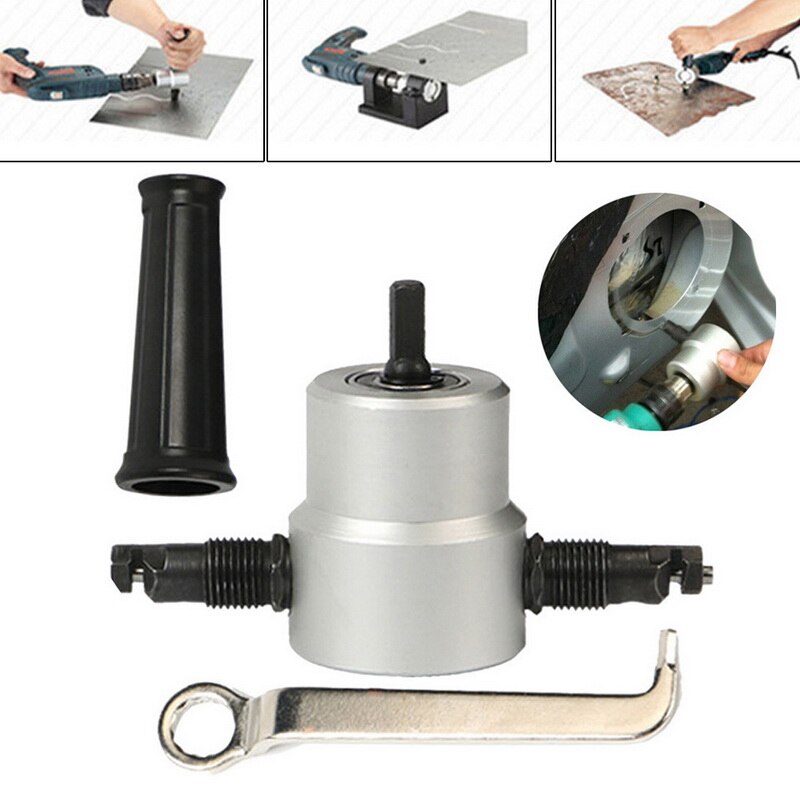 Hoja de Metal de doble cabeza Nibbler cortador accesorio de taladro herramienta de corte con Mini llave #