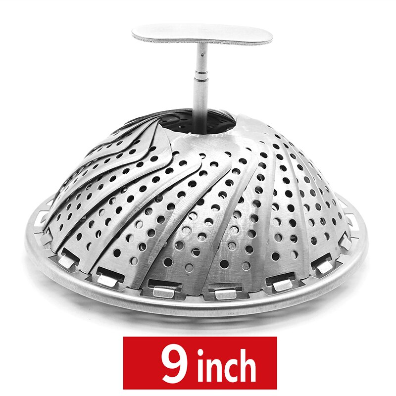 Steamer Stainless Steel Folding Food Steamer Retractable Handle Kitchen Cookware Utensils Steam Cooking Food Fruit Basket: 9 inch