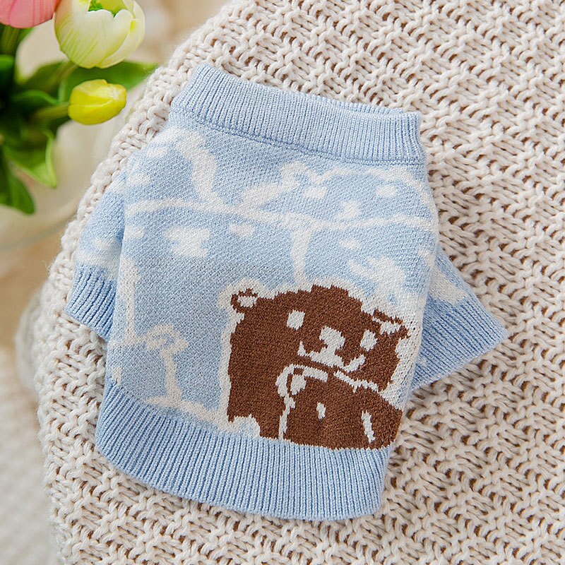 Blue Bear Dog Clothes Puppy Sweater Teddy Autumn and Winter Warm Clothes Pet Soft Pullovers Bichon Thick Clothes