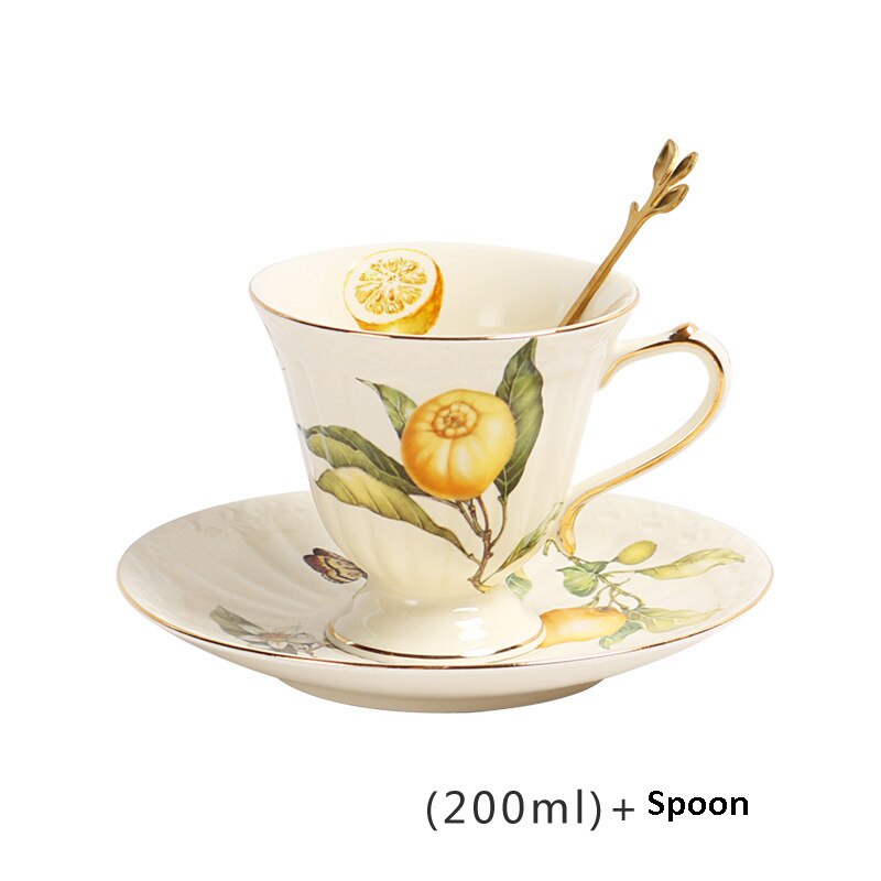 French Retro Gold Edge Cup And Saucer Set Lemon Teapot Coffee Mug Ceramic Dinner Plates Kitchen Drinkware For Birthday Wedding: Cup And Saucer1