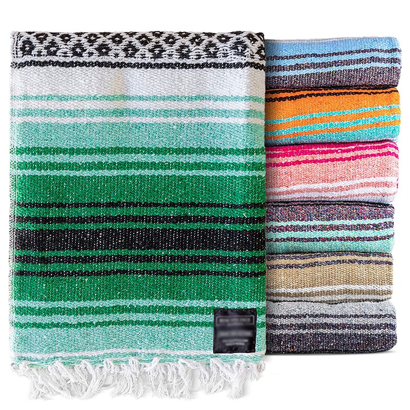 Manta de Yoga mexicana gruesa, toalla de Yoga, mantas de Pilates, suministros de entrenamiento de Fitness, Picnic en la playa, manta de Camping al aire libre, 150x200: Verde