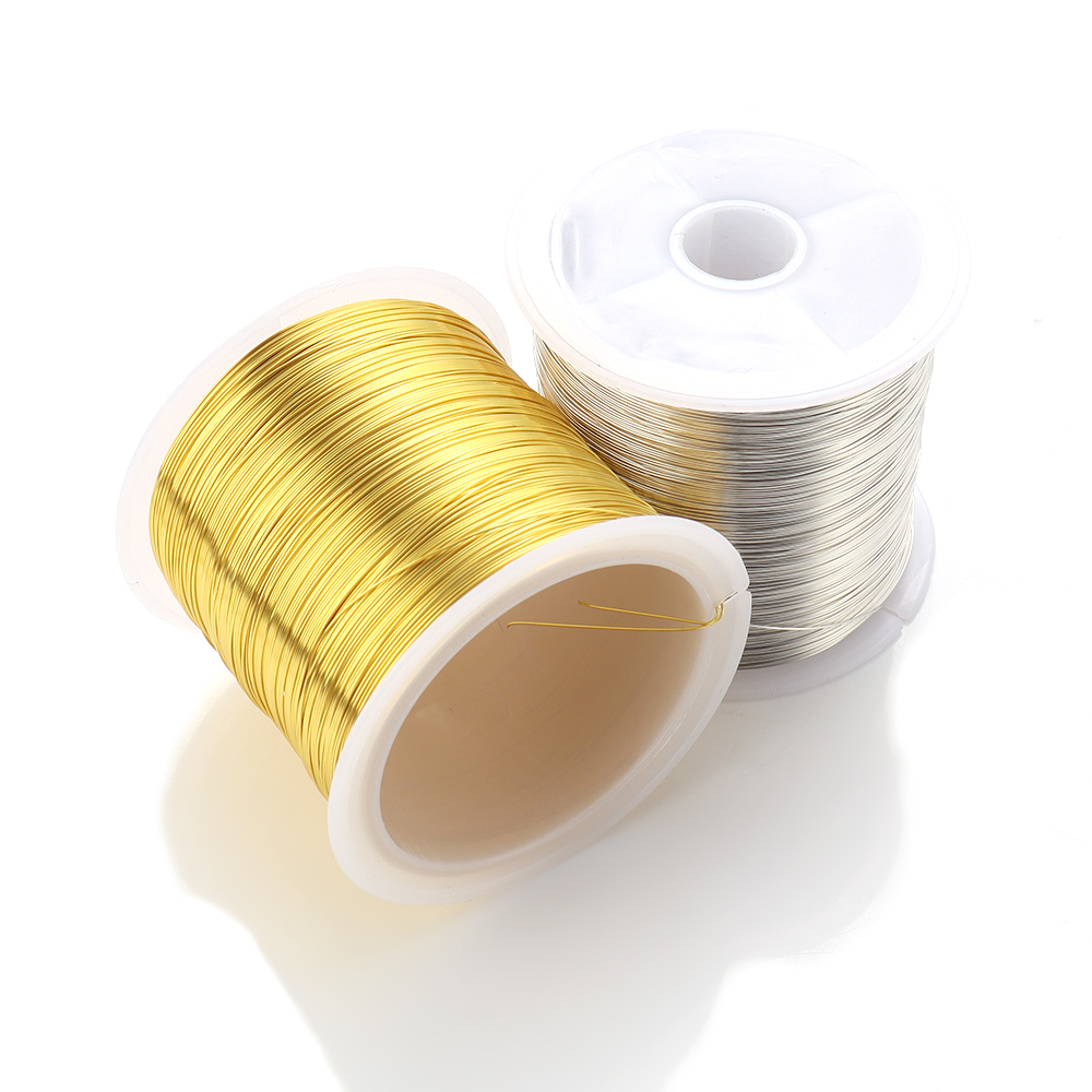 100m/rollo de alambre de cobre de Color dorado y plateado para fabricación de joyería DIY, pulsera, collar, DIY, alambre para abalorios que no destiñe, cuerda para joyería