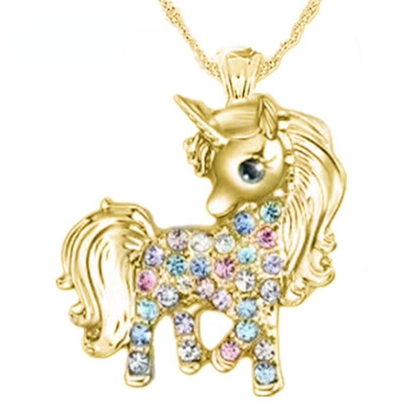 Collar de unicornio de exquisito collar de unicornio de dibujos animados de color unicornio joyería colgante collar de mujer: Gold