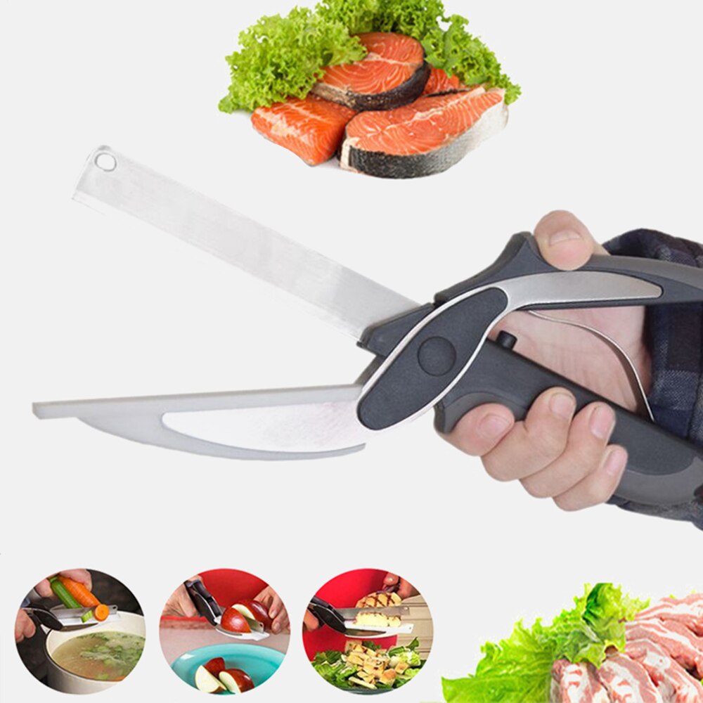 Kitchen Food Scissor 2 in 1 Utility Scissors Knife&amp;Board Smart Chef Stainless Steel Ourdoor Meat Potato Cheese Vegetable Kitchen