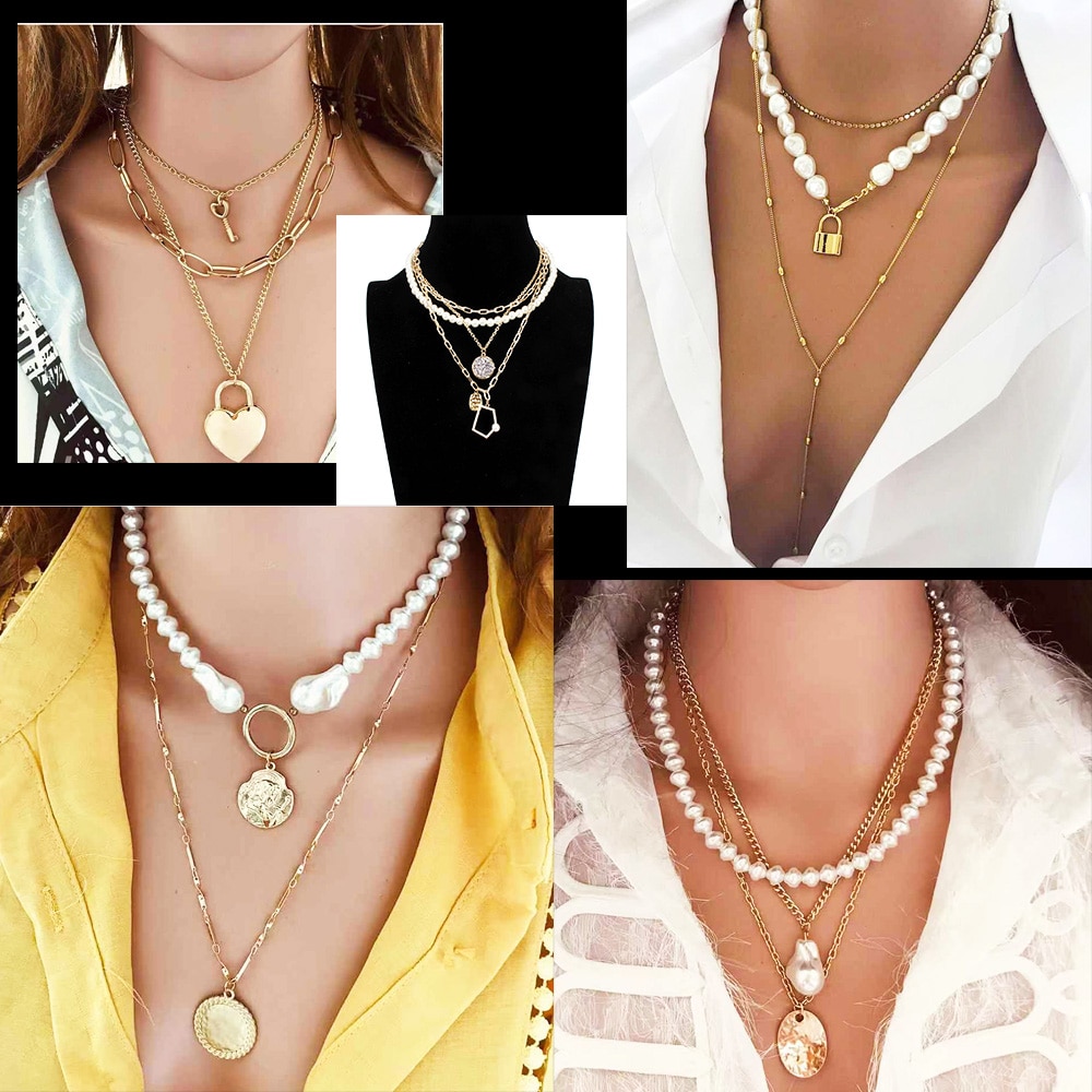 Simple jewelry Pendant Necklace Hand Beaded irregular pearl multi-layer Necklace temperament female