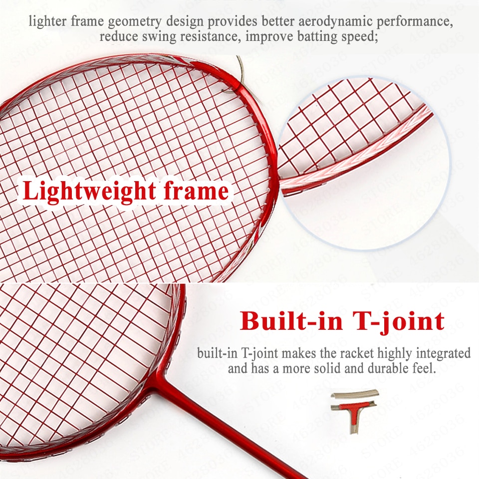 1 stk voksen full karbon badmintonracket lett trening 5u/g4 både offensiv og defensiv streng håndlim racket