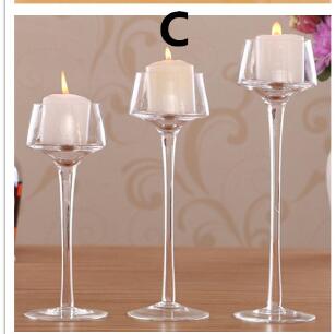 3pcs/set Crystal Glass Stemmed Votive Candle Holder Pillar Tea Light Goblet Candlestick Wedding Pub Party Decoration: C