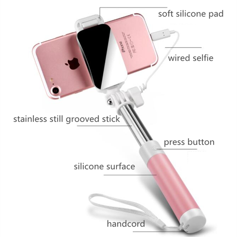 Met Spiegel Selfie Stick Voor Iphone 11 Pro Max Verlichting Plug Selfie Stok Uitschuifbare Selfie Stok Monopod Voor Iphone X Xs max Xr