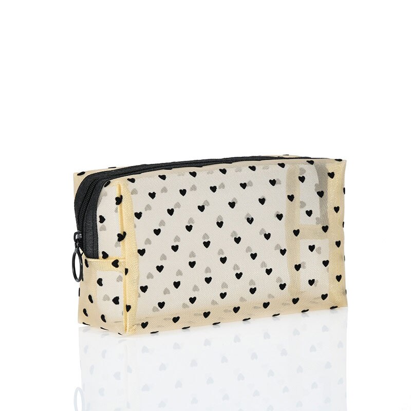 Donne Sacchetto Cosmetico Nero Trasparente Borse Da Toilette Viaggi di Trucco Dell'organizzatore dei Sacchetti Della Cassa Del Sacchetto di Stampa Del Cuore Borsa Della Signora di Nuovo Stile: beige big square