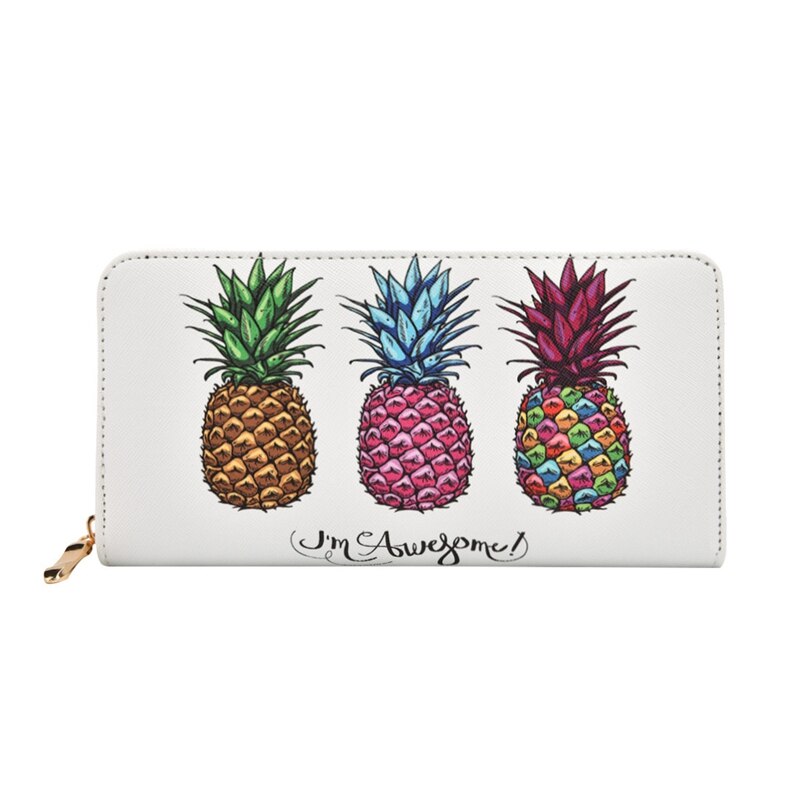 Badiya Vrouwen Ananas Fruit Afdrukken Zomer Lange Portemonnee PU Lederen Telefoon Pocket Dames Kaarthouder Tas Meisjes Rits Portemonnee