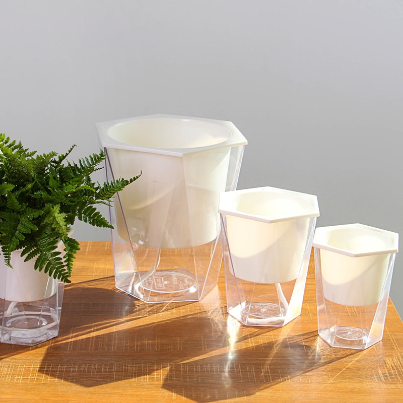 Flower Plant Pot Self Watering Planter Transparent Planting Flower Pot Water Storage Basin D6