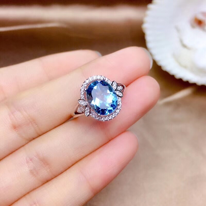 14k ouro branco anel de safira natural para mulher fina anillos de bizuteria anillos mujer gemstone azul topázio anel de casamento feminino