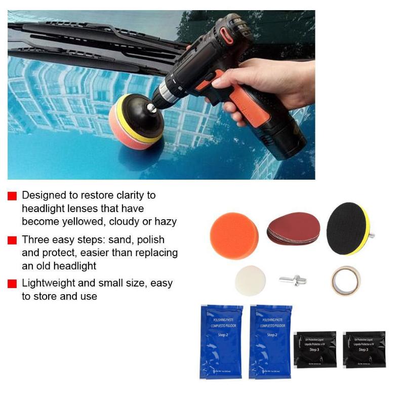 Bil frontlys lysere kit sliping polering beskyttelse reparasjon diy hodelykt linse restaurering ren polish pasta