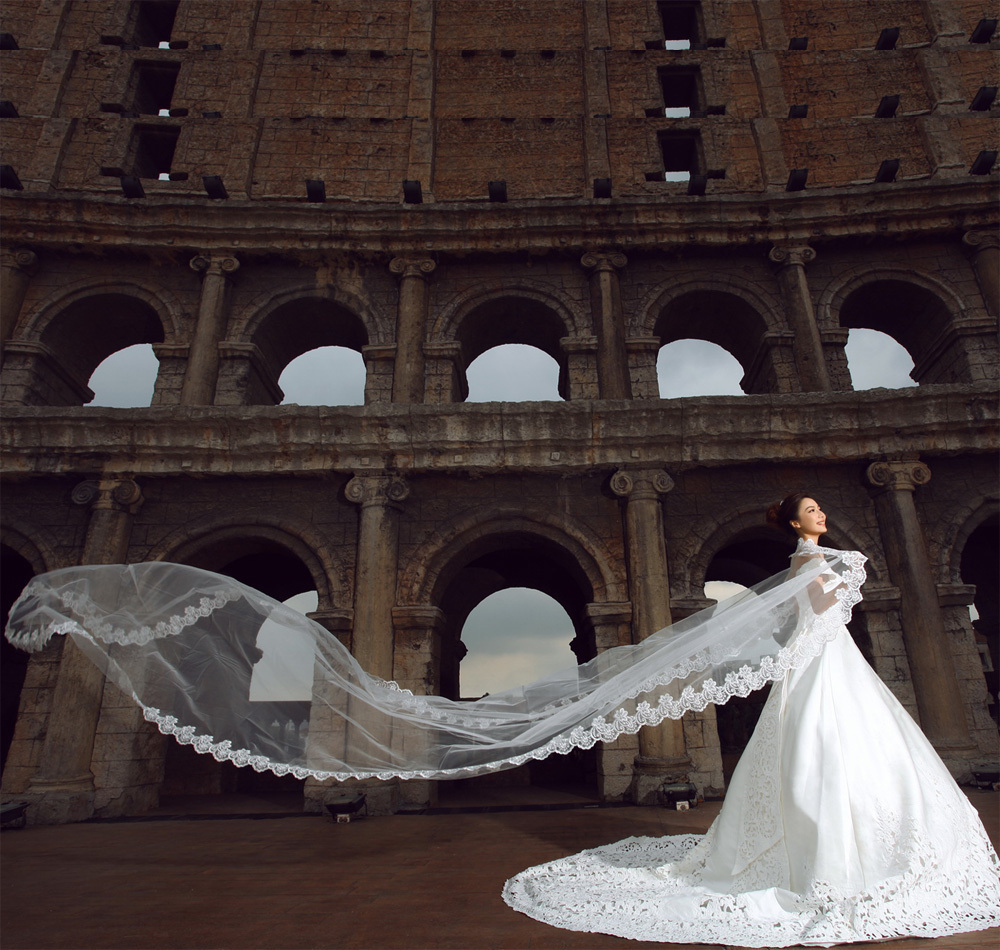 5m Wedding Veil 5 Meters Long Bridal Head Veils Top Cathedral Veil Ivory White Color Lace Women Wedding Accessories