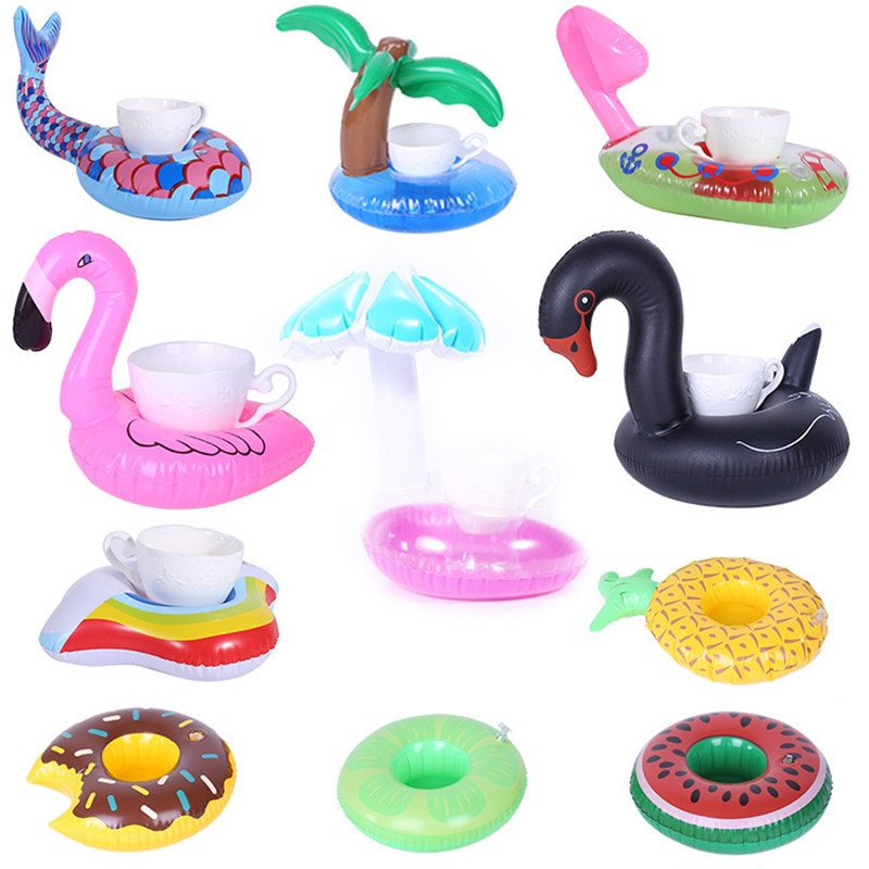 Luftmadrasser för kopp uppblåsbar flamingo dryck kopphållare pool flyter bar glasunderlägg flytanordningar rosa leksak dryck hållare