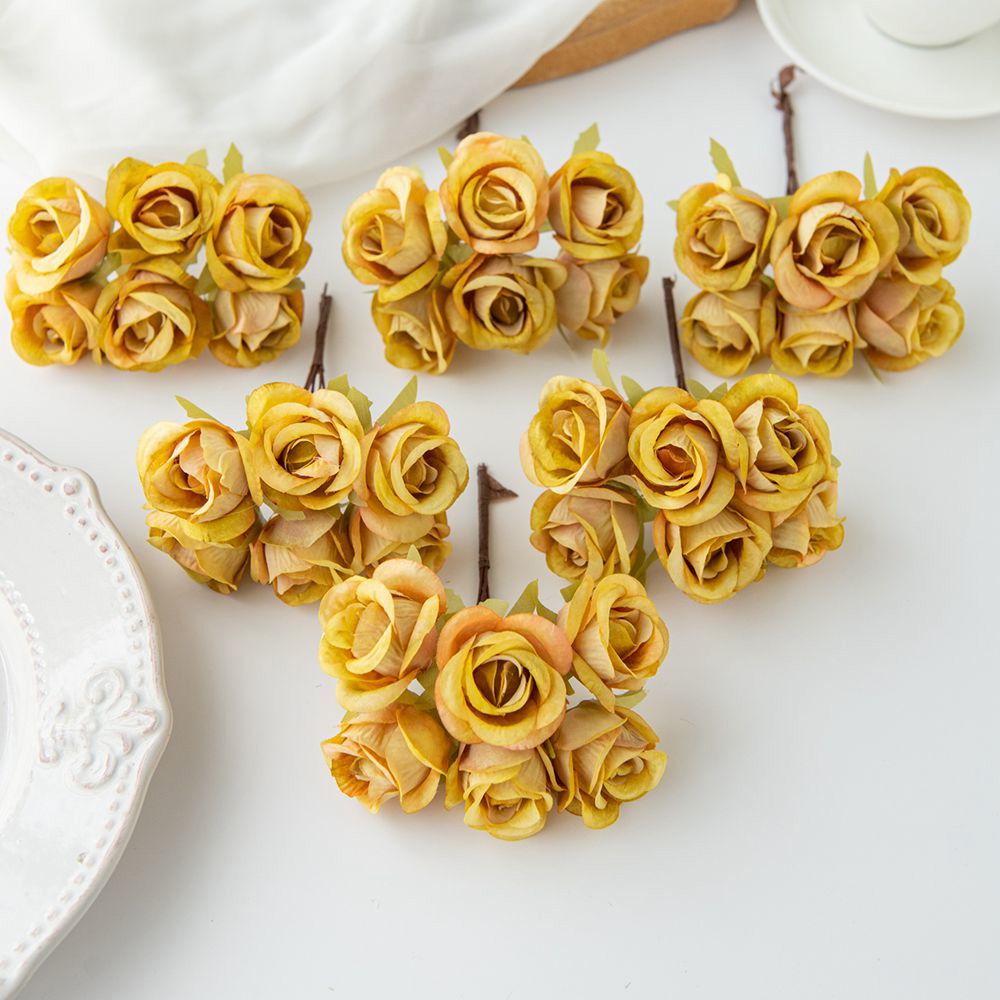 6 unidades de flores artificiales de seda rosa, , guirnaldas navideñas para el hogar, boda, ramo de novias, arco de jardín, decoración de pared, caja de de bricolaje
