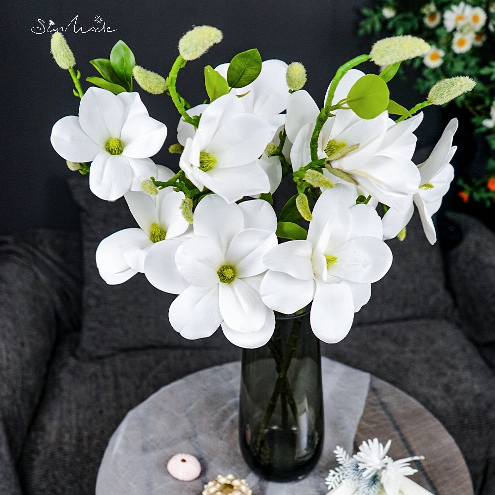 Ramo de Magnolia grande de lujo hecho en el sol, Flores blancas, decoración de boda, decoración del hogar, Flores artificiales, Año , otoño