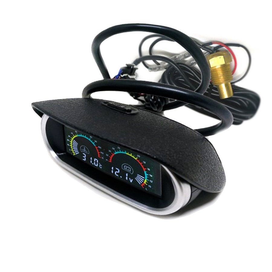 DC 12v-24v Car Truck Water Temperature Gauge Meter+ Voltmeter Voltage Gauge 2 Funtions Sunshield