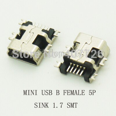 10 STKS Mini USB Connector B Type 5pin SMT Printplaat Sink 1.7 USB Socket Vrouwelijke Jack 2.0