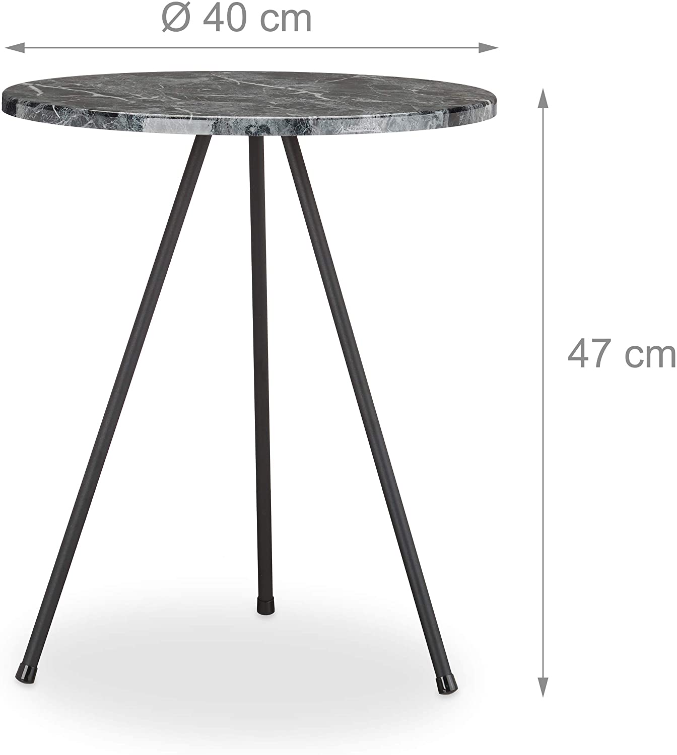 Side Look, 47 x 40 x 40 cm, Round Coffee Table, Grey bedroom furniture , Indoors & Outdoors, 3-Legs, Marbled, Wood