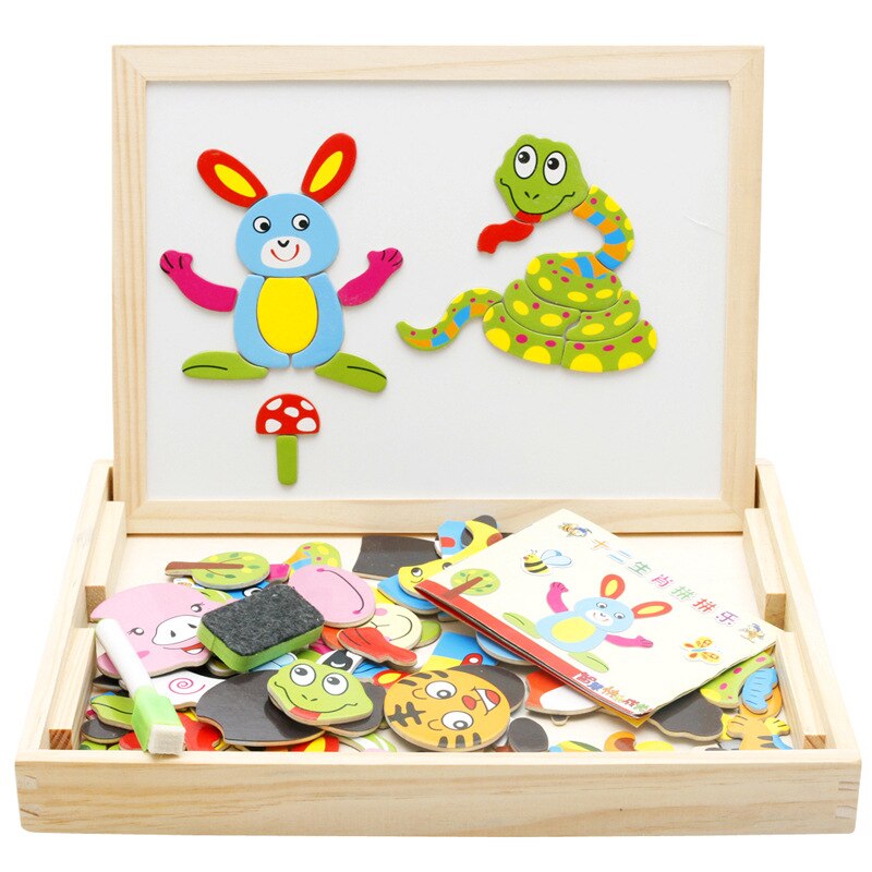 Multifunctional wooden clipboard double sided magnetic puzzle toy puzzle animal puzzle toy children&#39;s children&#39;s M45: 2