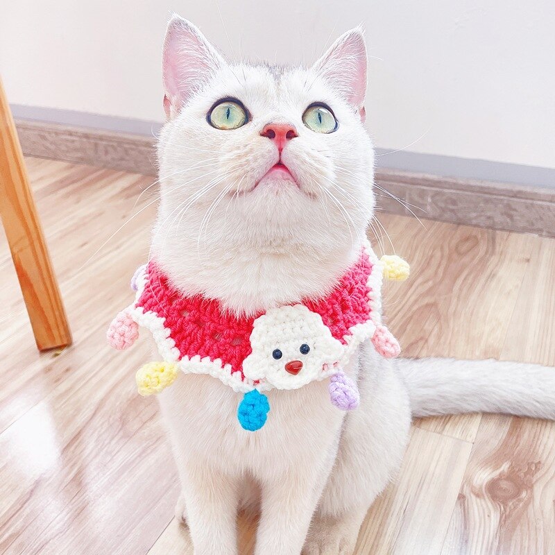 Collier à bavette crocheté pour chien, chat bleu, Bandana, accessoires pour chat, chat, chat, chat, chat, chat, chat, chat, chat, chat, chat, chat