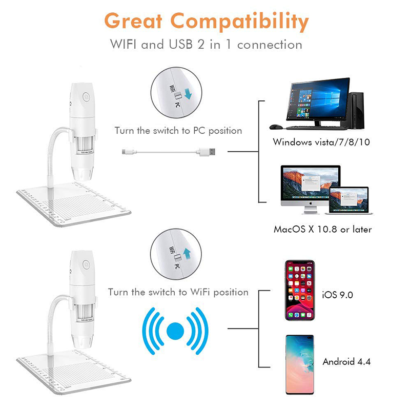 1000x WiFi Digital Microscope inskam316 Portable HD 1080P USB Microscope Camera with Snake-Tube Bracket SwitchFor IOS Android PC