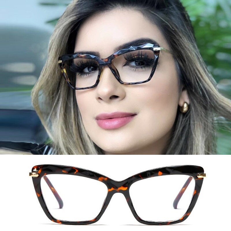 TR90 Frame Rode Kat Bril Dames Geometrische Element Brilmontuur Vrouwen Mode Optische Oculos Grau Feminino: E300 C8 leopard