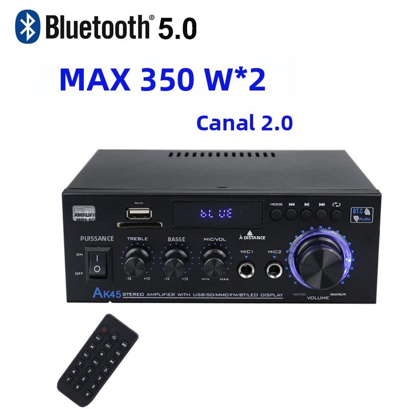 AK45 HiFi Cyfrowy Bluetooth 2.0 Kanałowy Wzmacniacz Audio MP3 Wzmacniacz Mocy Dźwięku Stereo Domowy Samochodowy Głośnik Samochodowy Max 350W X 2