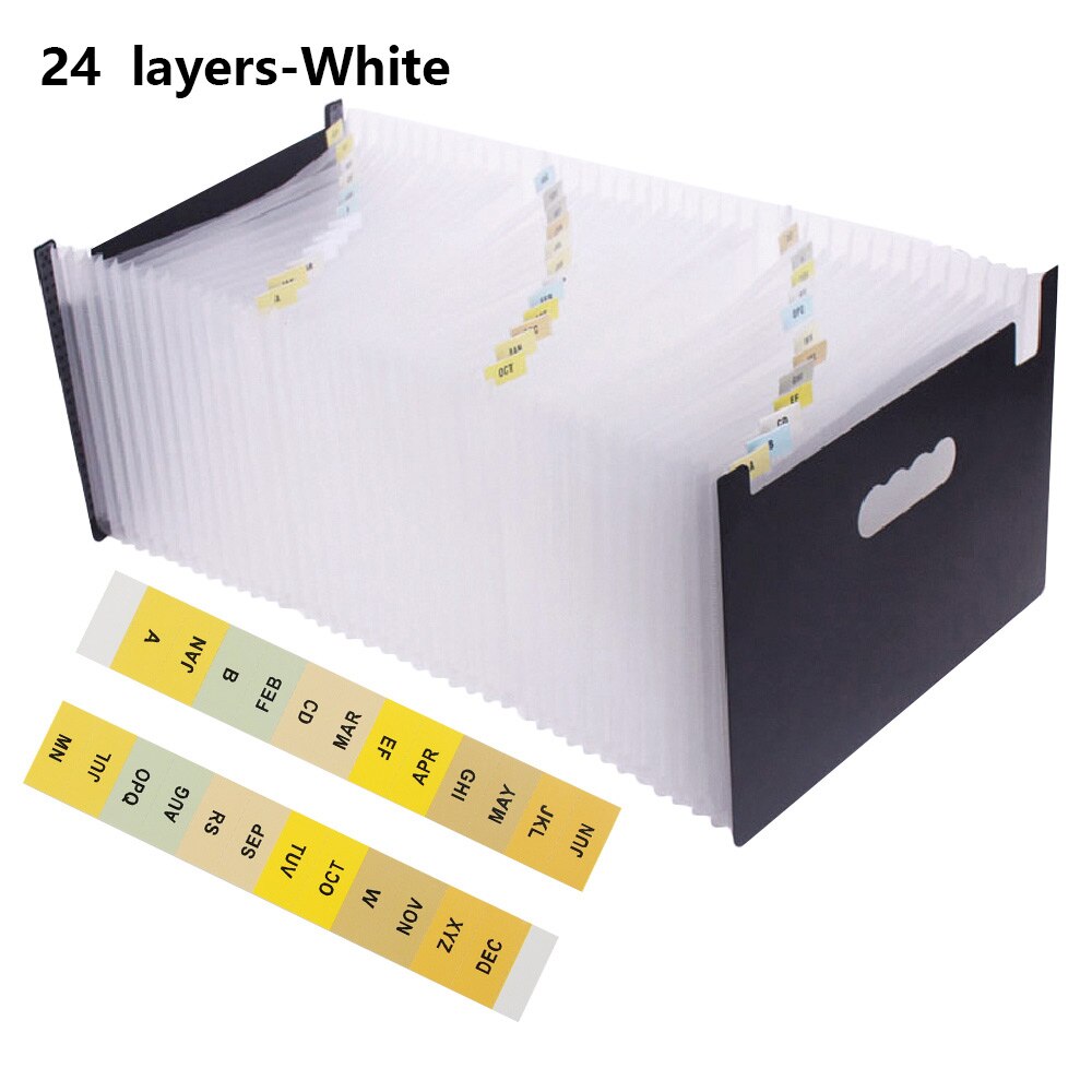 12/24/37 Pockets Rainbow Expanding File Folder A4 Document Holder Papers Classify Organ Bag Office Filing Briefcase Organizer: 24 layers-White