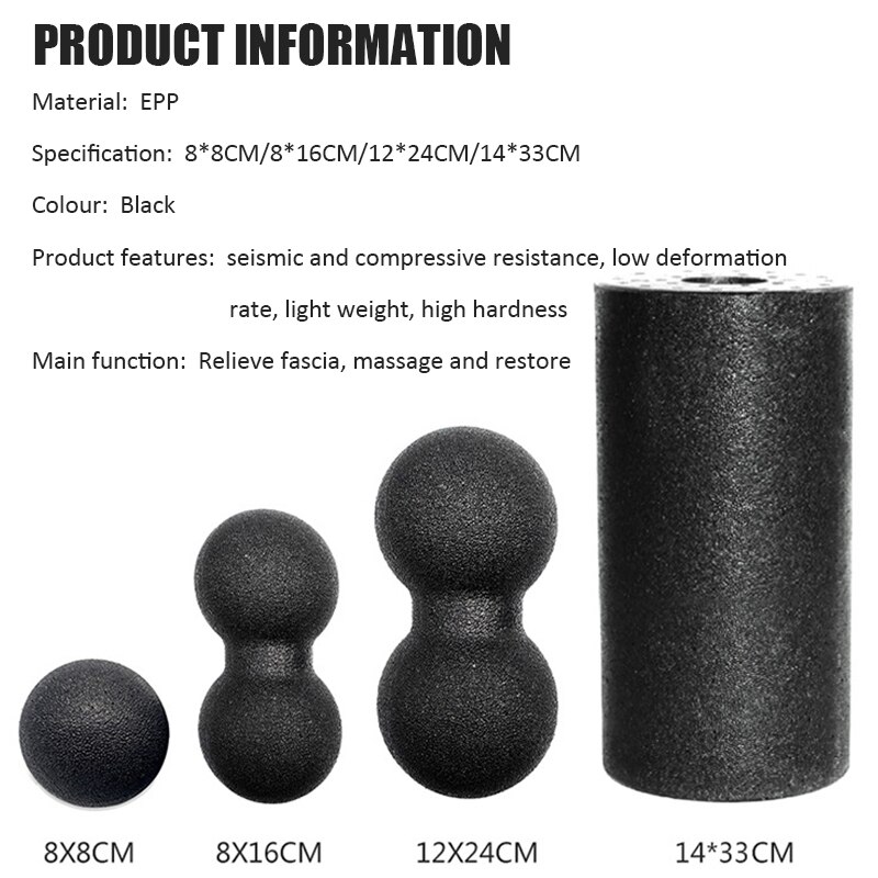 Rodillo de bloque de espuma para Yoga, juego de pelota de cacahuete negra para deportes de ocio, Bola de masaje de acupuntura, Bola de Fascia para relajarse, todo el cuerpo