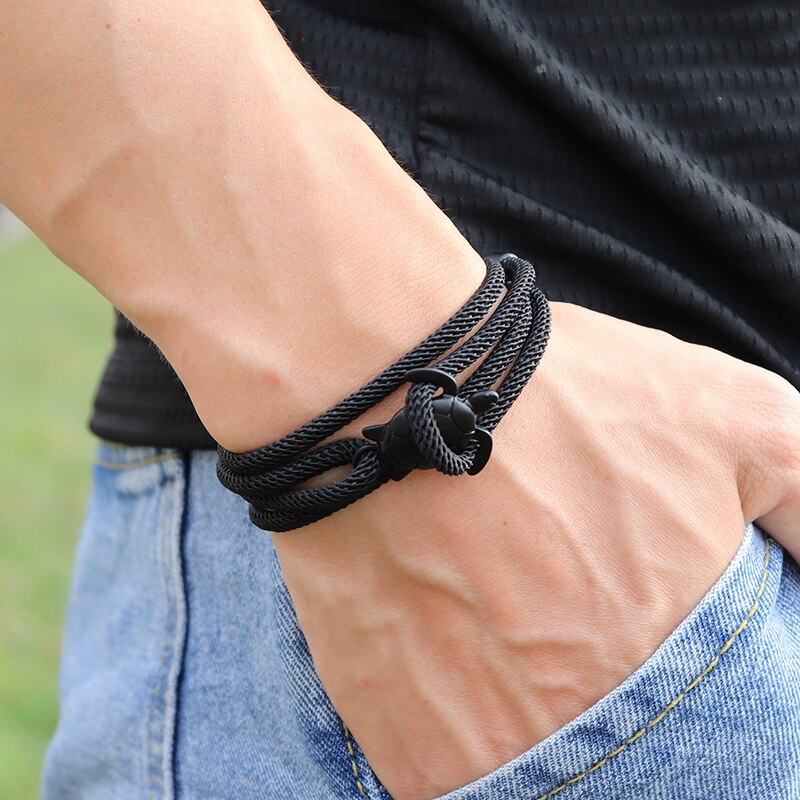 Noter novel skildpadde armbånd til mænd håndlavet flerlags justerbar snor kæde armbånd strand surfer smykker wrap braslet pulseira