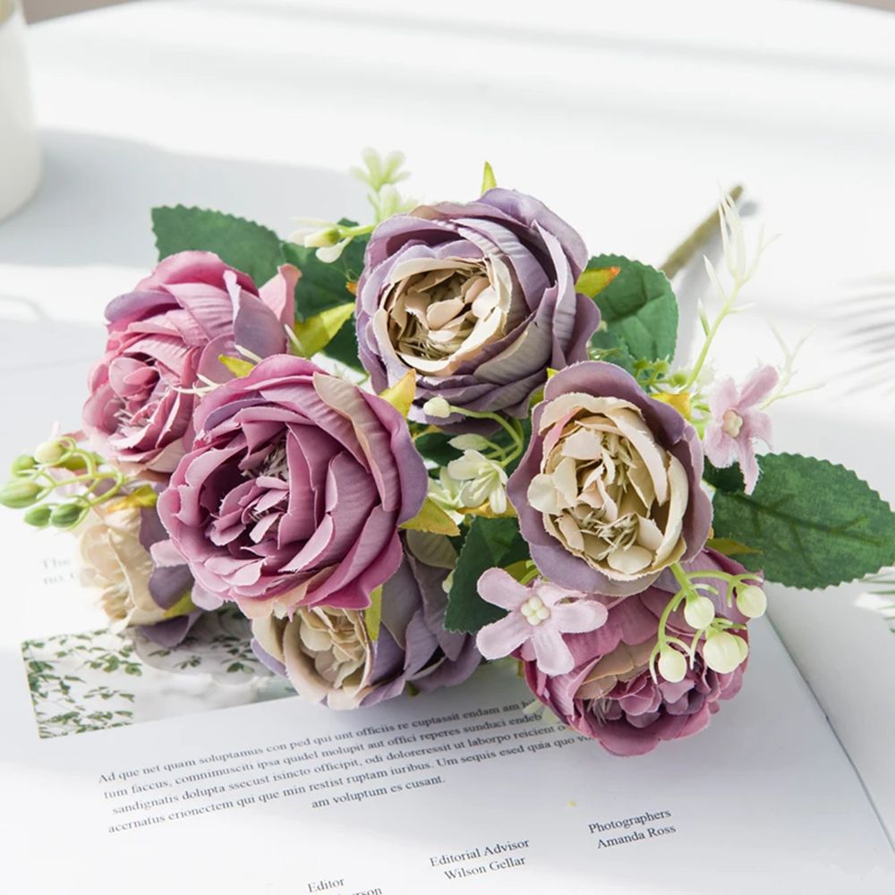 5 fork 15Head Silk Rose For Wedding arch Christmas Wreath Decoration Home Living Room bonsai Photography prop Artificial Flowers: Dark Khaki