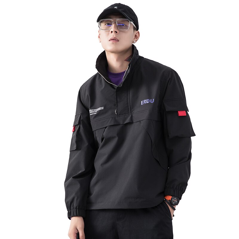 Herre anorak jakker mænd hip-hop outwear efterår windbreaker patchwork afslappet streetwear mandlig udendørs overfrakke top 4xl: Sort / 4xl