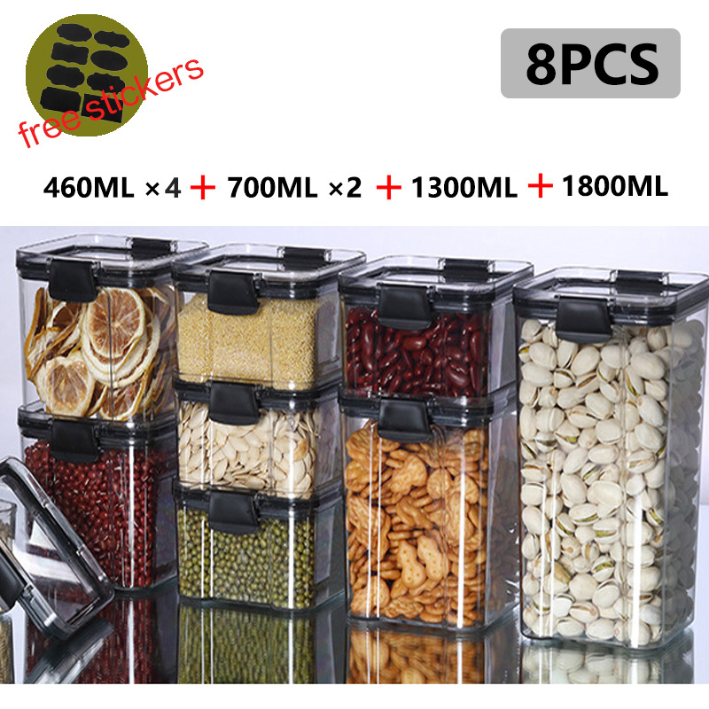 Stackable Kitchen Sealed Jar, Plastic Food Storage Box, Multigrain Tank Bottle, Dried Fruit Tea Containers, 460-1800ml Sets: Ivory